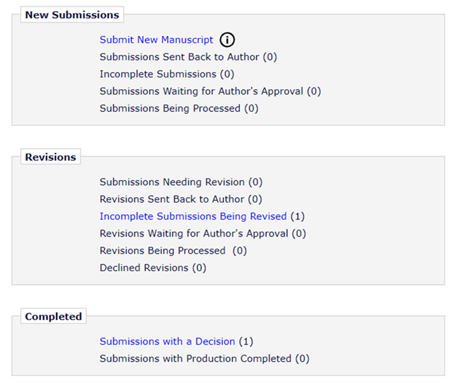 SCI論文投稿審稿修改流程Incomplete Submissions Being Revised的子功能列表